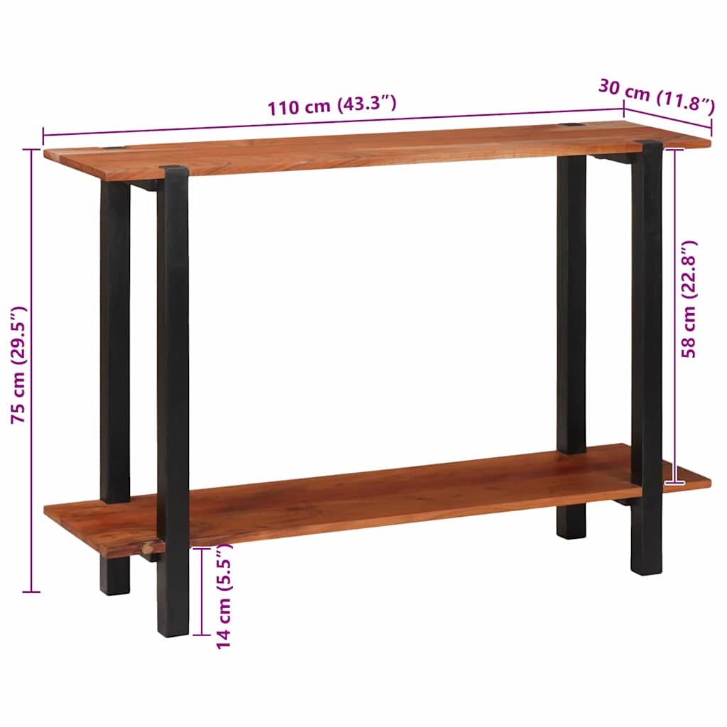 Konzolasztal polcokkal Barna 110 x 30 x 75 cm tömör akácfa