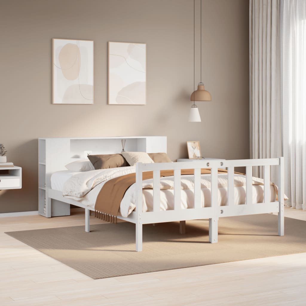 fehér tömör fenyőfa könyvespolcos ágy matrac nélkül 160x200 cm