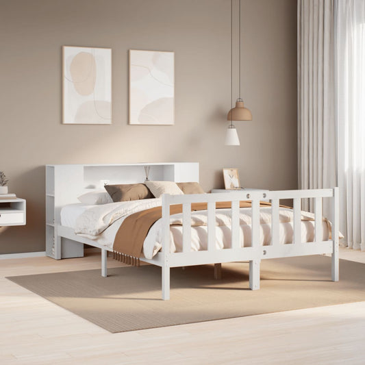 fehér tömör fenyőfa könyvespolcos ágy matrac nélkül 160x200 cm