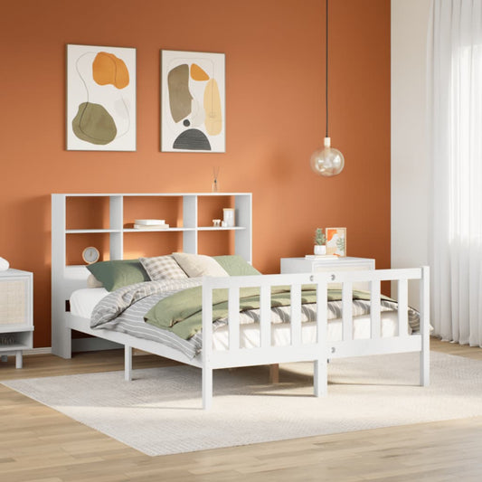 fehér tömör fenyőfa könyvespolcos ágy matrac nélkül 160x200 cm