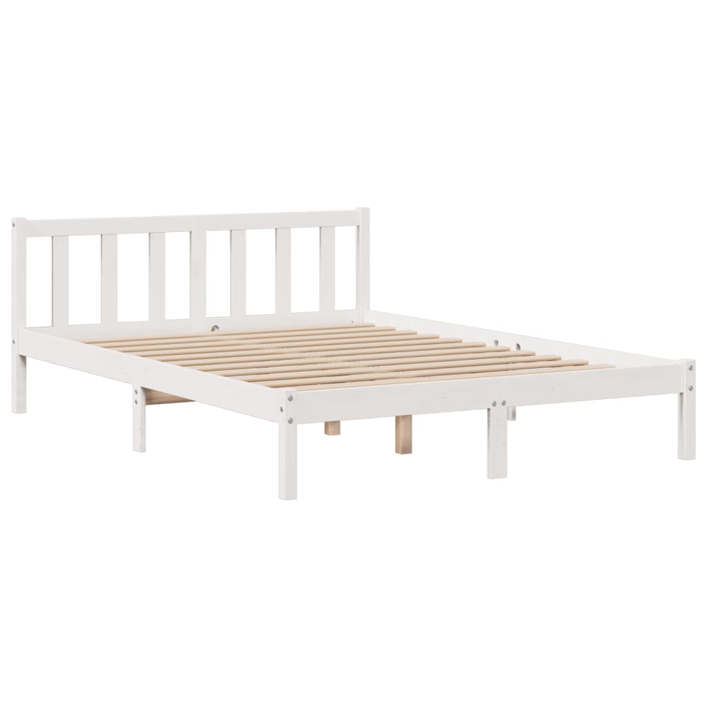 fehér tömör fenyőfa könyvespolcos ágy matrac nélkül 160x200 cm