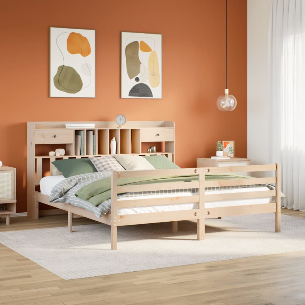 tömör fenyőfa könyvespolcos ágy matrac nélkül 180 x 200 cm