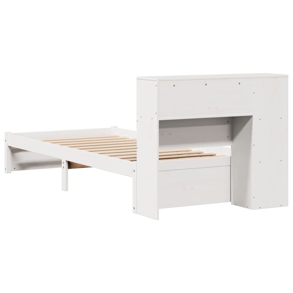 fehér tömör fenyőfa könyvespolcos ágy matrac nélkül 75 x 190 cm