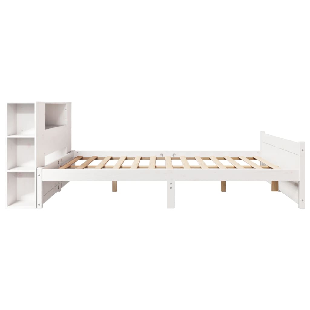 fehér tömör fenyőfa könyvespolcos ágy matrac nélkül 120x190 cm