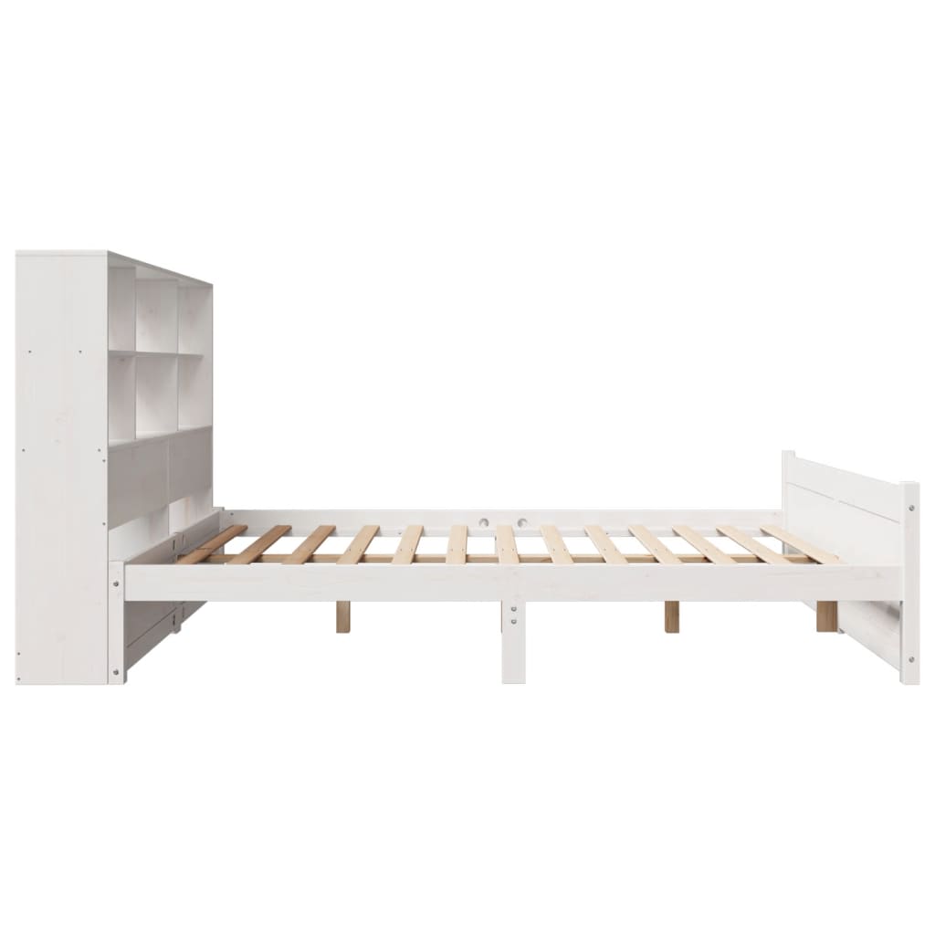fehér tömör fenyőfa könyvespolcos ágy matrac nélkül 120x190 cm