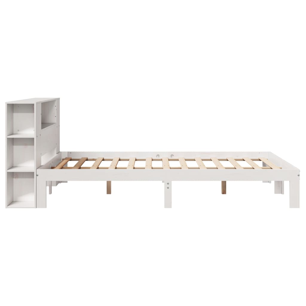 fehér tömör fenyőfa könyvespolcos ágy matrac nélkül 120x200 cm