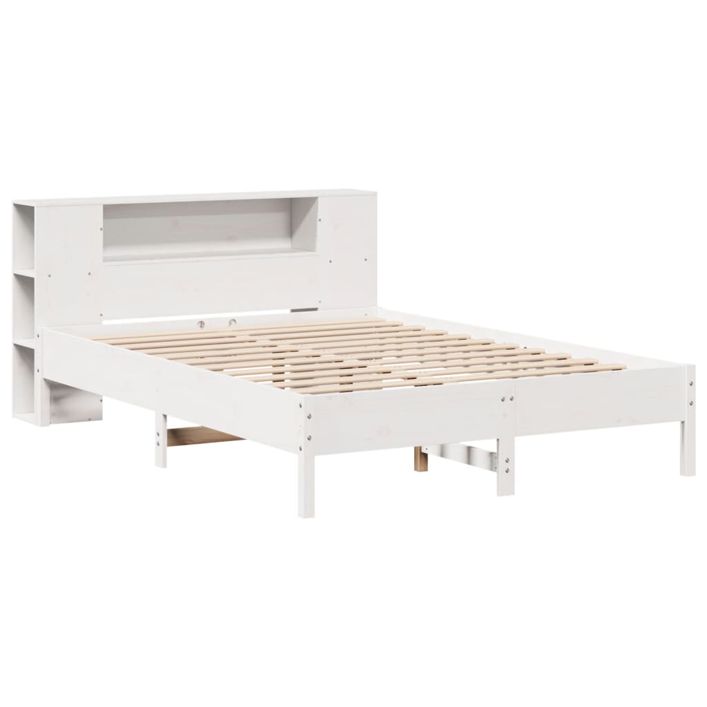 fehér tömör fenyőfa könyvespolcos ágy matrac nélkül 120x200 cm