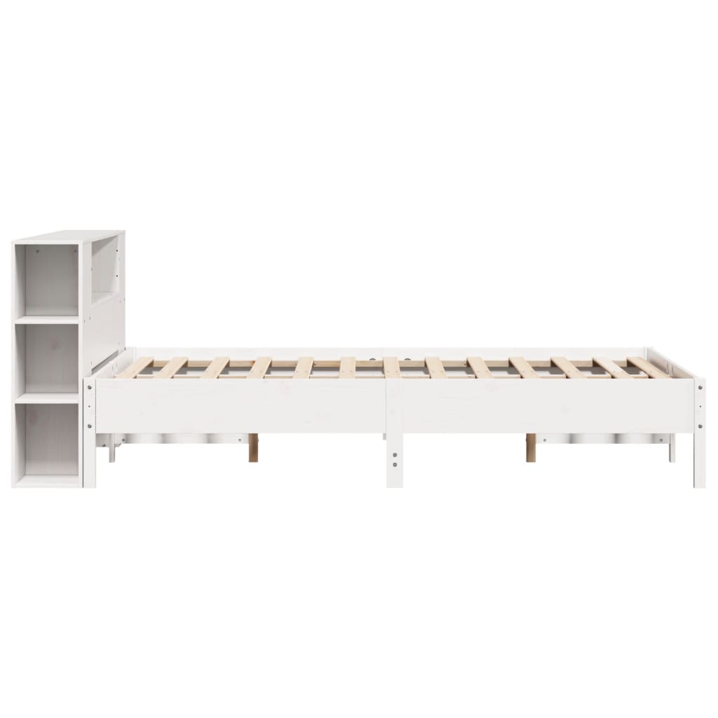 fehér tömör fenyőfa könyvespolcos ágy matrac nélkül 120x200 cm