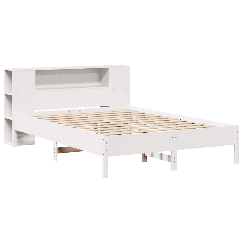 fehér tömör fenyőfa könyvespolcos ágy matrac nélkül 120x190 cm
