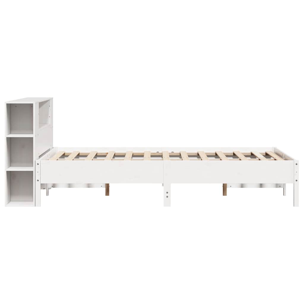 fehér tömör fenyőfa könyvespolcos ágy matrac nélkül 120x190 cm