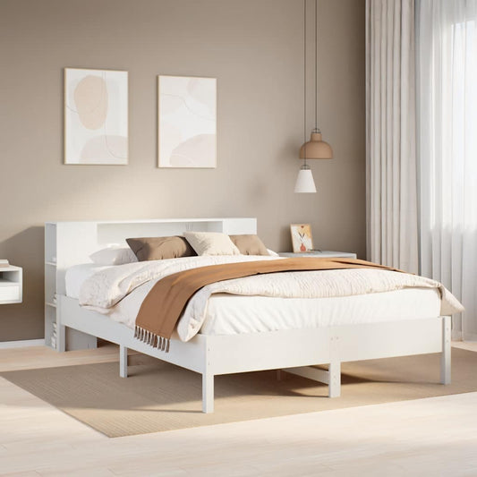 fehér tömör fenyőfa könyvespolcos ágy matrac nélkül 120x190 cm