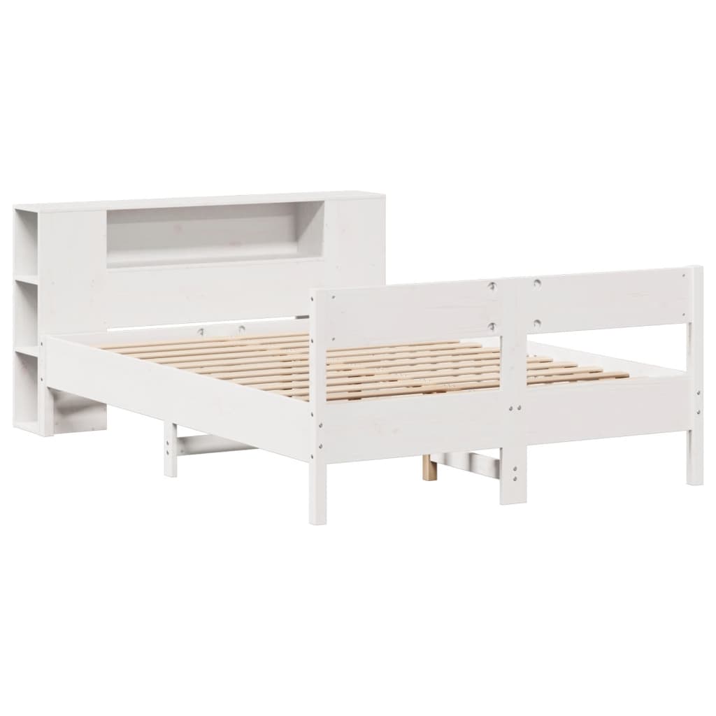 fehér tömör fenyőfa könyvespolcos ágy matrac nélkül 120x200 cm