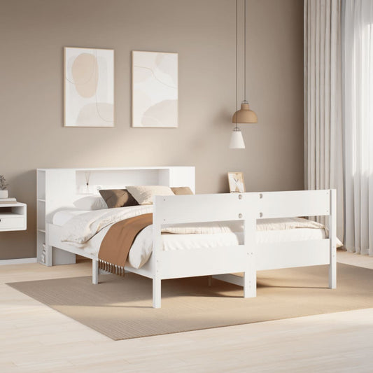 fehér tömör fenyőfa könyvespolcos ágy matrac nélkül 120x190 cm