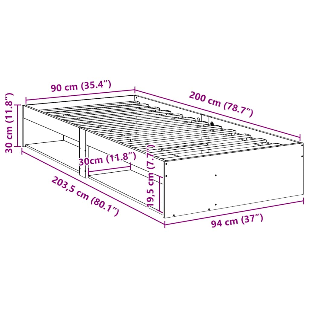viaszbarna tömör fenyőfa kanapéágy matrac nélkül 90 x 200 cm