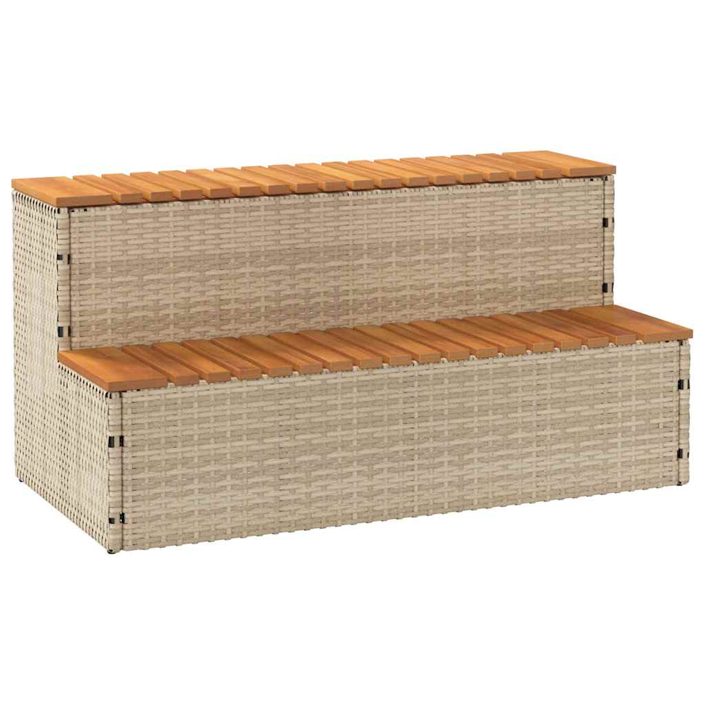 pezsgőfürdő lépcső bézs 100x50x50,5 cm polyrattan és akácfa