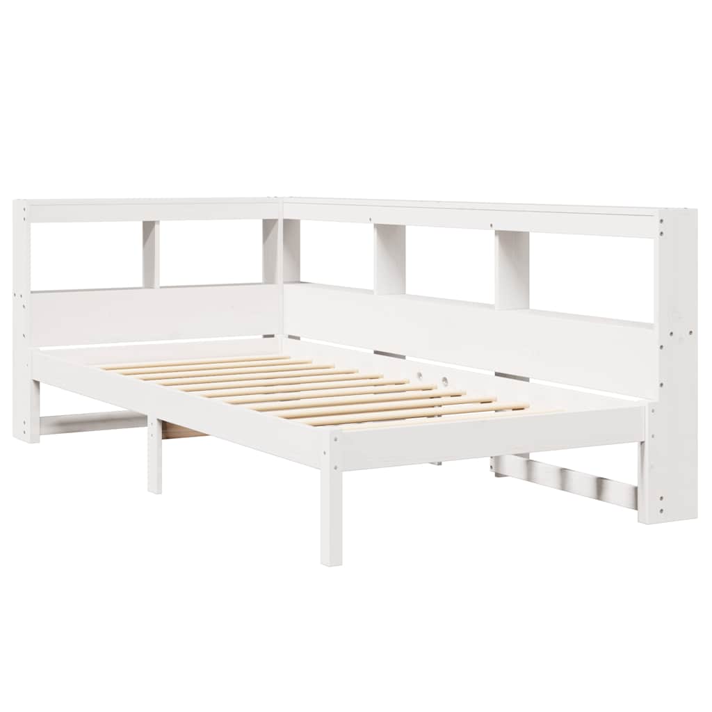 fehér tömör fenyőfa könyvespolcos ágy matrac nélkül 75 x 190 cm