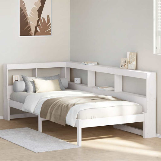 fehér tömör fenyőfa könyvespolcos ágy matrac nélkül 75 x 190 cm