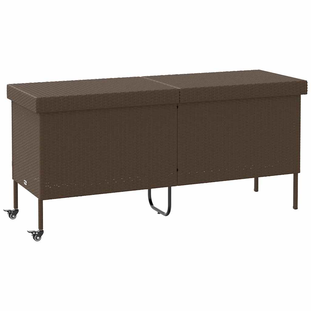 barna polyrattan kerti tárolóláda kerekekkel 160x55x75 cm