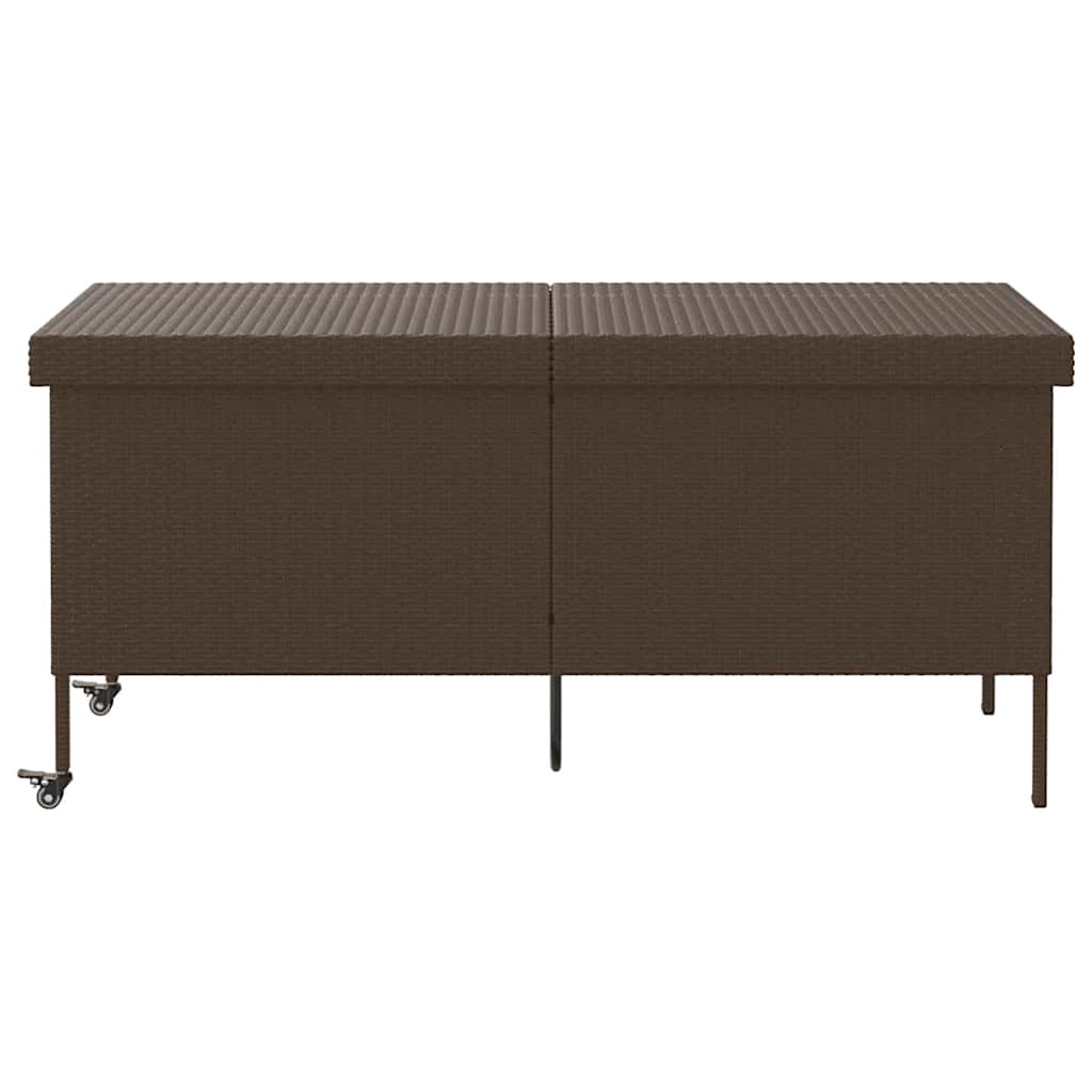 barna polyrattan kerti tárolóláda kerekekkel 160x55x75 cm