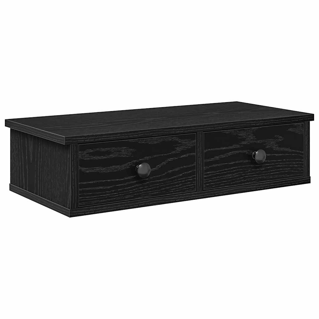 Falipolc fiókokkal fekete 60x28x15 cm műszaki fa