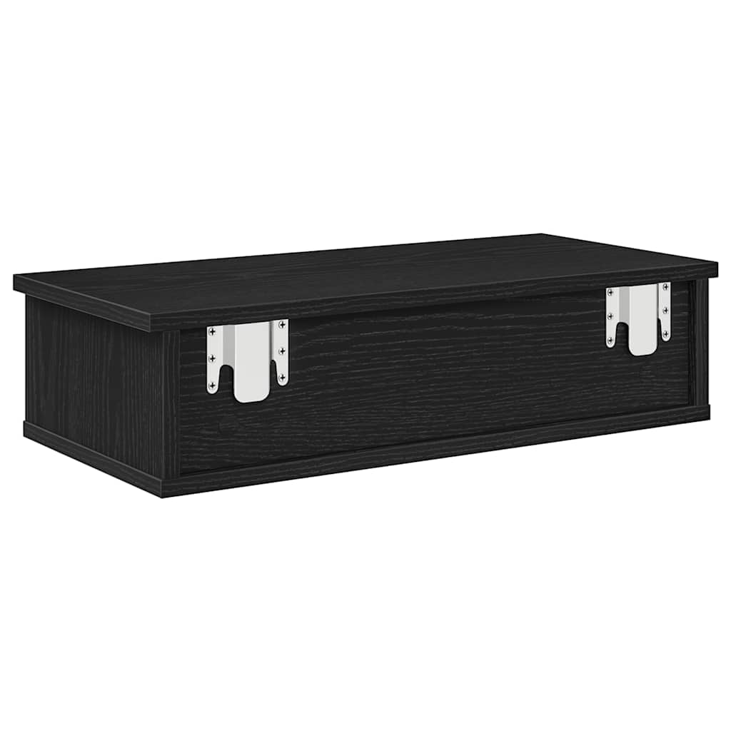 Falipolc fiókokkal fekete 60x28x15 cm műszaki fa