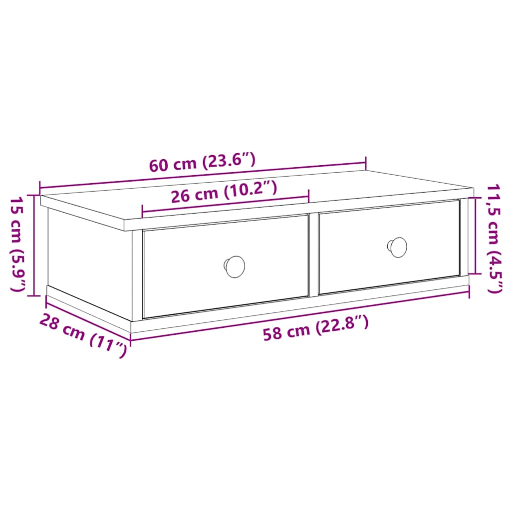 Falipolc fiókokkal sonoma tölgy 60x28x15 cm műszaki fa