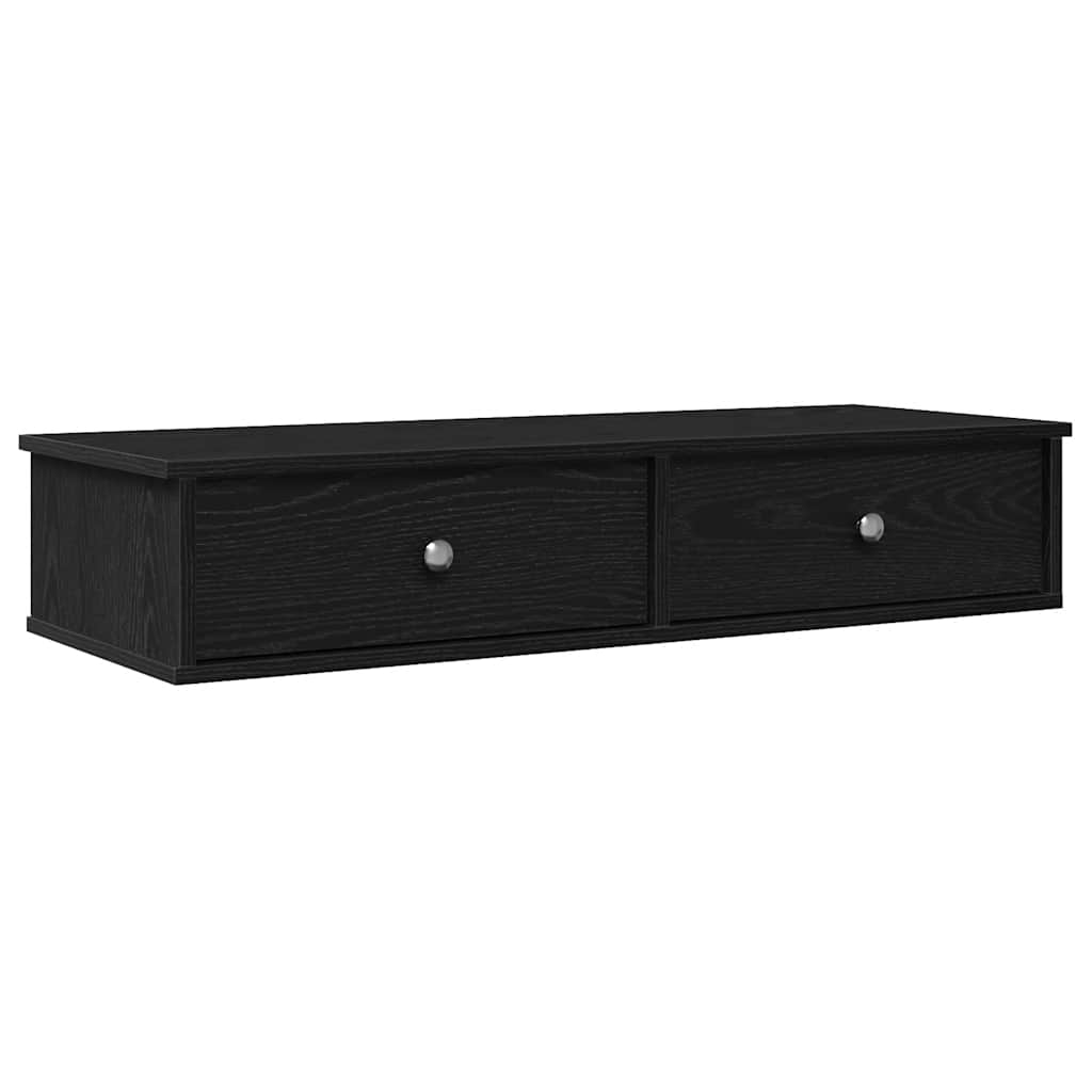 fekete szerelt fa falipolc fiókokkal 100 x 37,5 x 19 cm