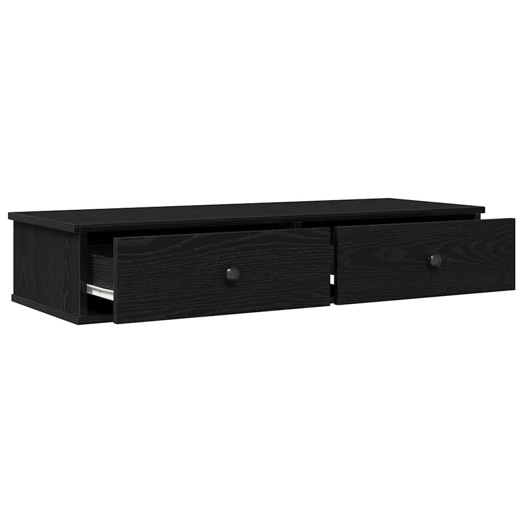 fekete szerelt fa falipolc fiókokkal 100 x 37,5 x 19 cm