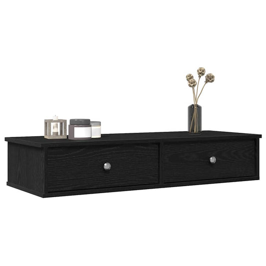 fekete szerelt fa falipolc fiókokkal 100 x 37,5 x 19 cm