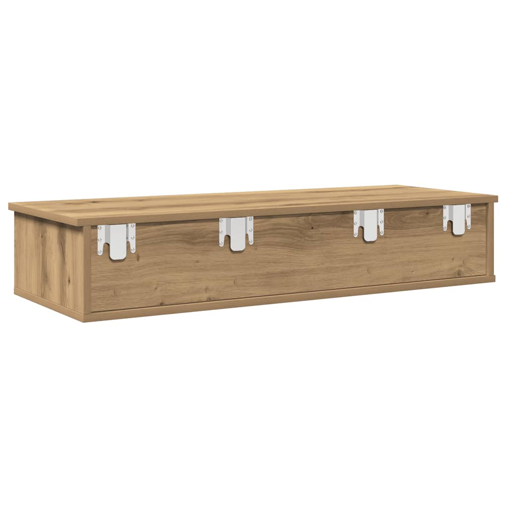 kézműves tölgy szerelt fa falipolc fiókokkal 100 x 37,5 x 19 cm