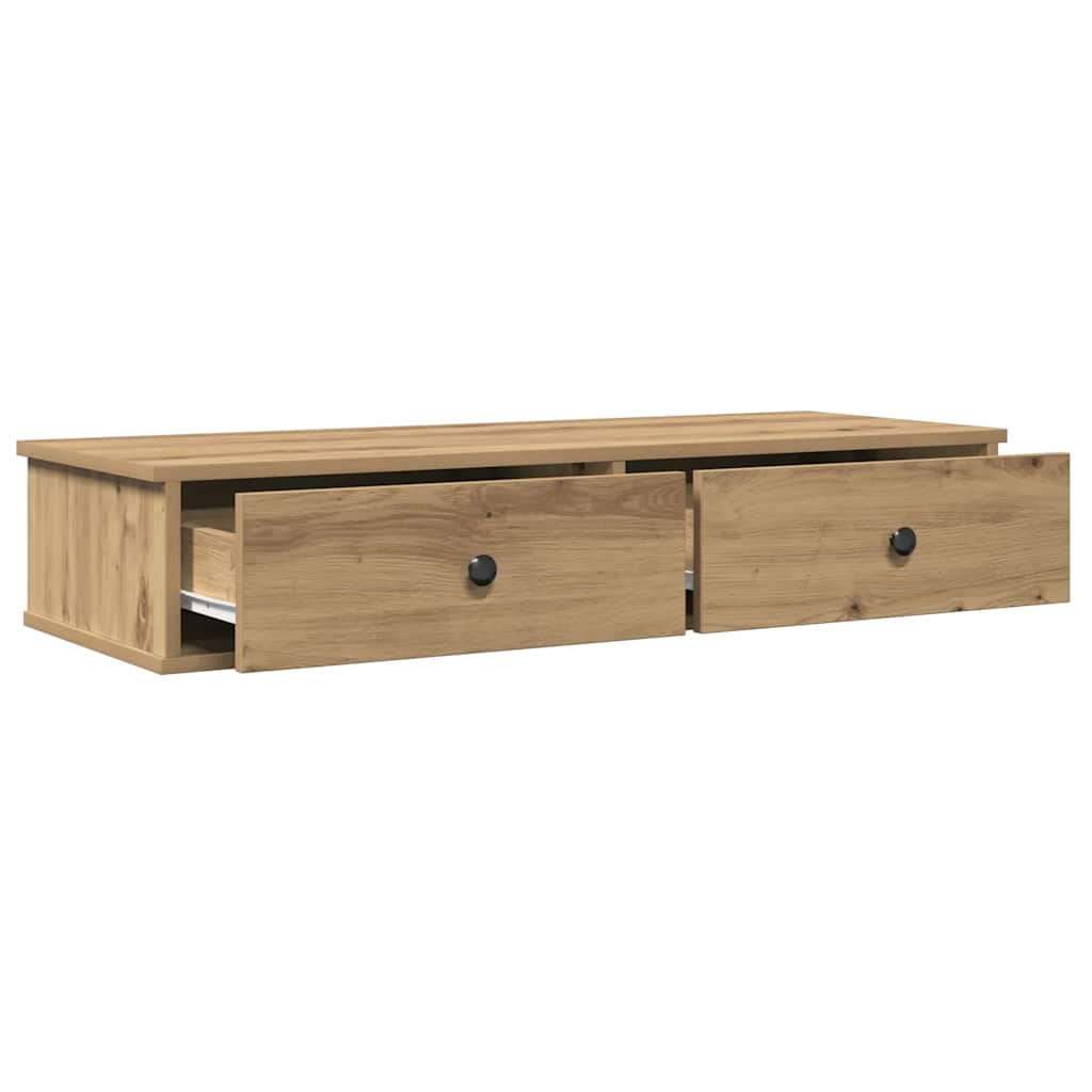 kézműves tölgy szerelt fa falipolc fiókokkal 100 x 37,5 x 19 cm