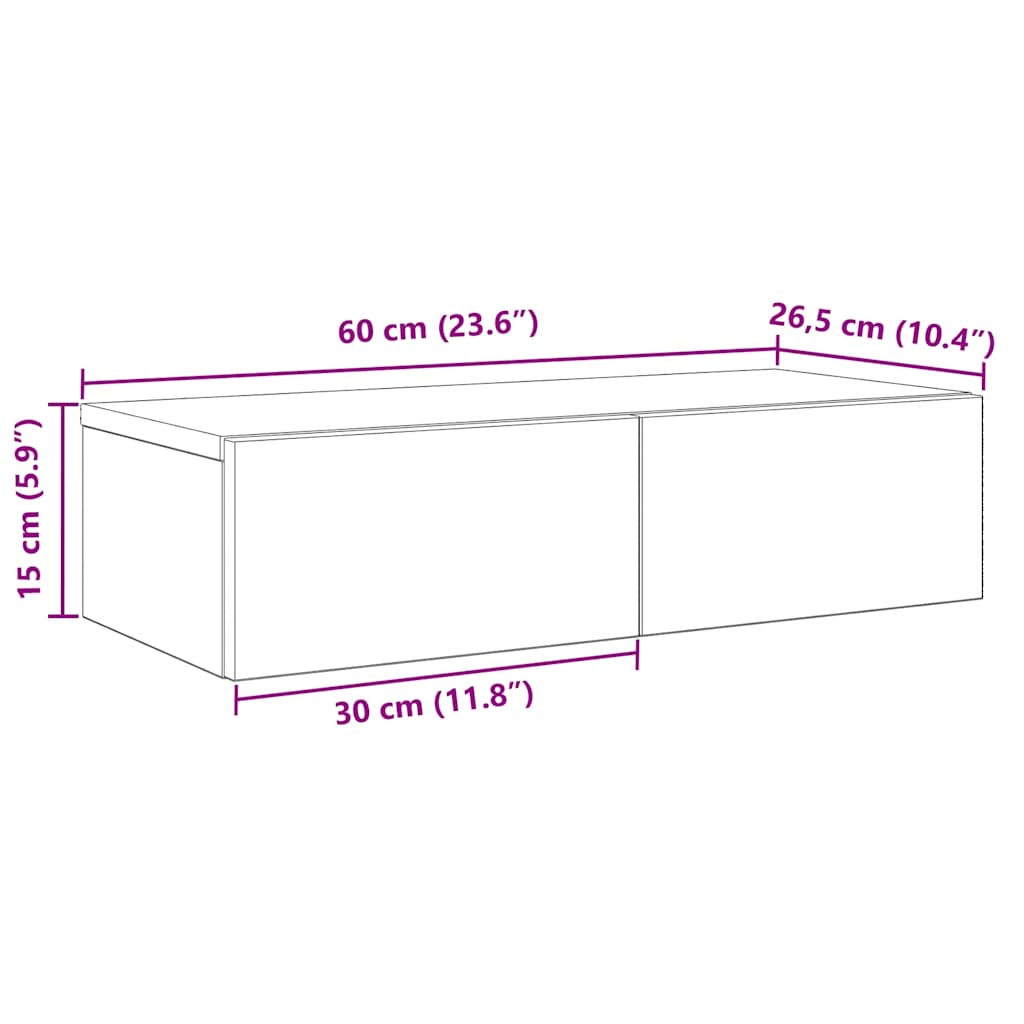 Falipolc fiókokkal fehér 60x26,5x15 cm műszaki fa