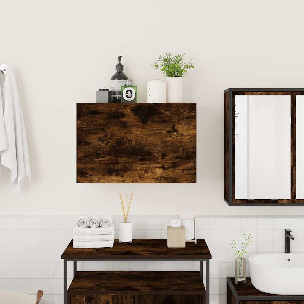 füstös tölgyszínű szerelt fa fali fürdőszobaszekrény 60x25x40cm