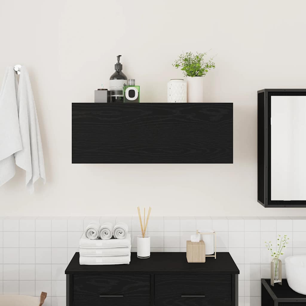 fekete szerelt fa fali fürdőszobaszekrény 80x25x30 cm