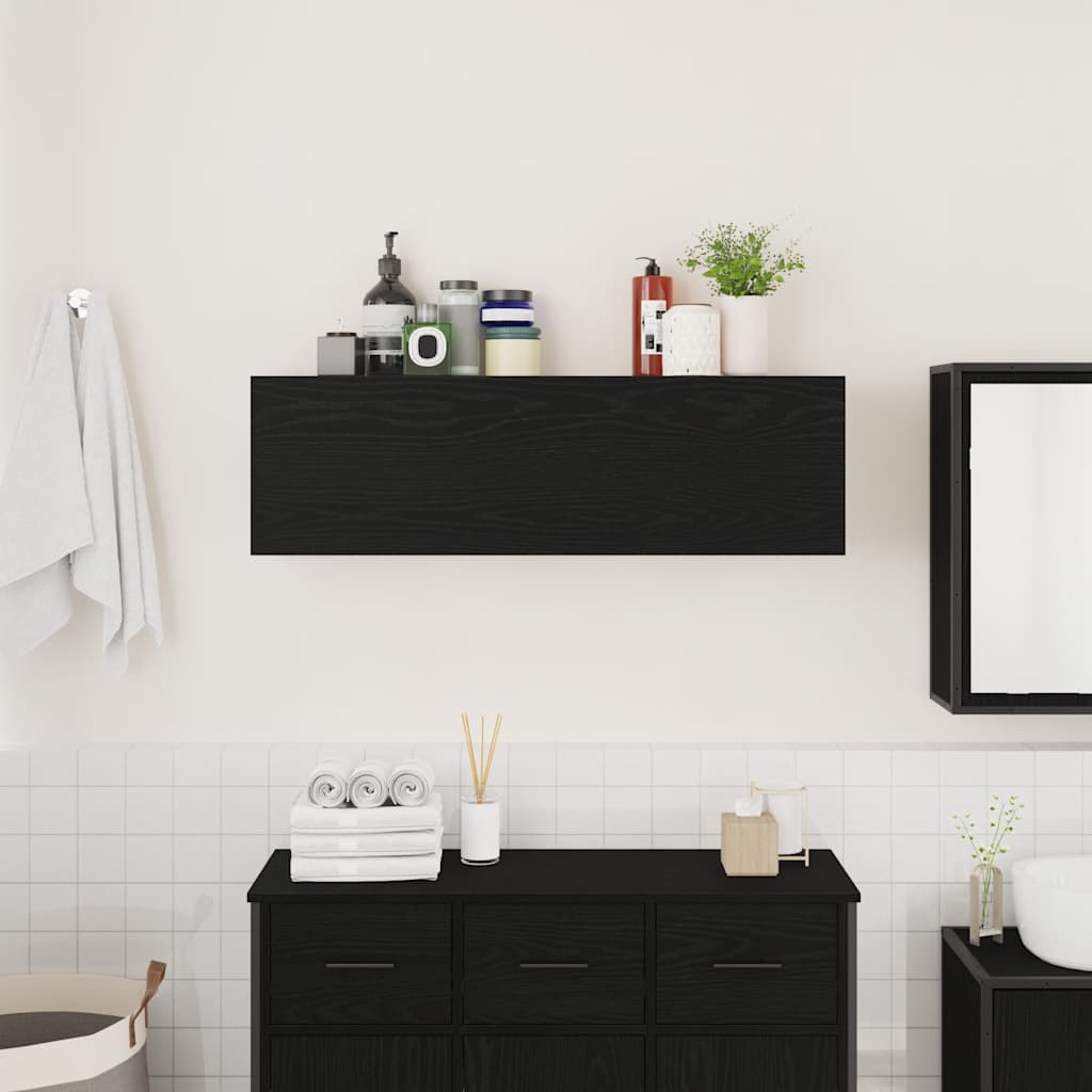 fekete szerelt fa fali fürdőszobaszekrény 100x25x30 cm