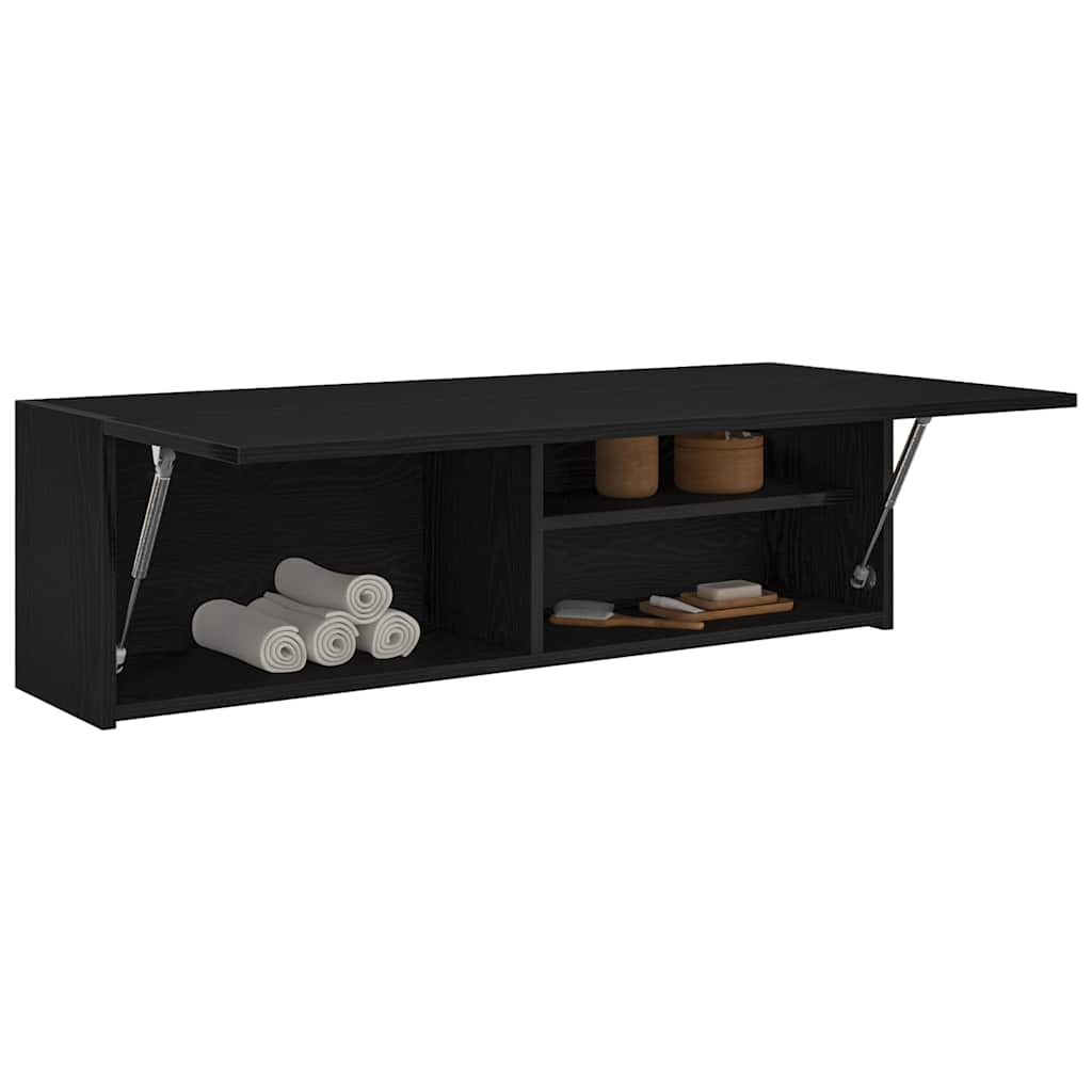 fekete szerelt fa fali fürdőszobaszekrény 100x25x30 cm