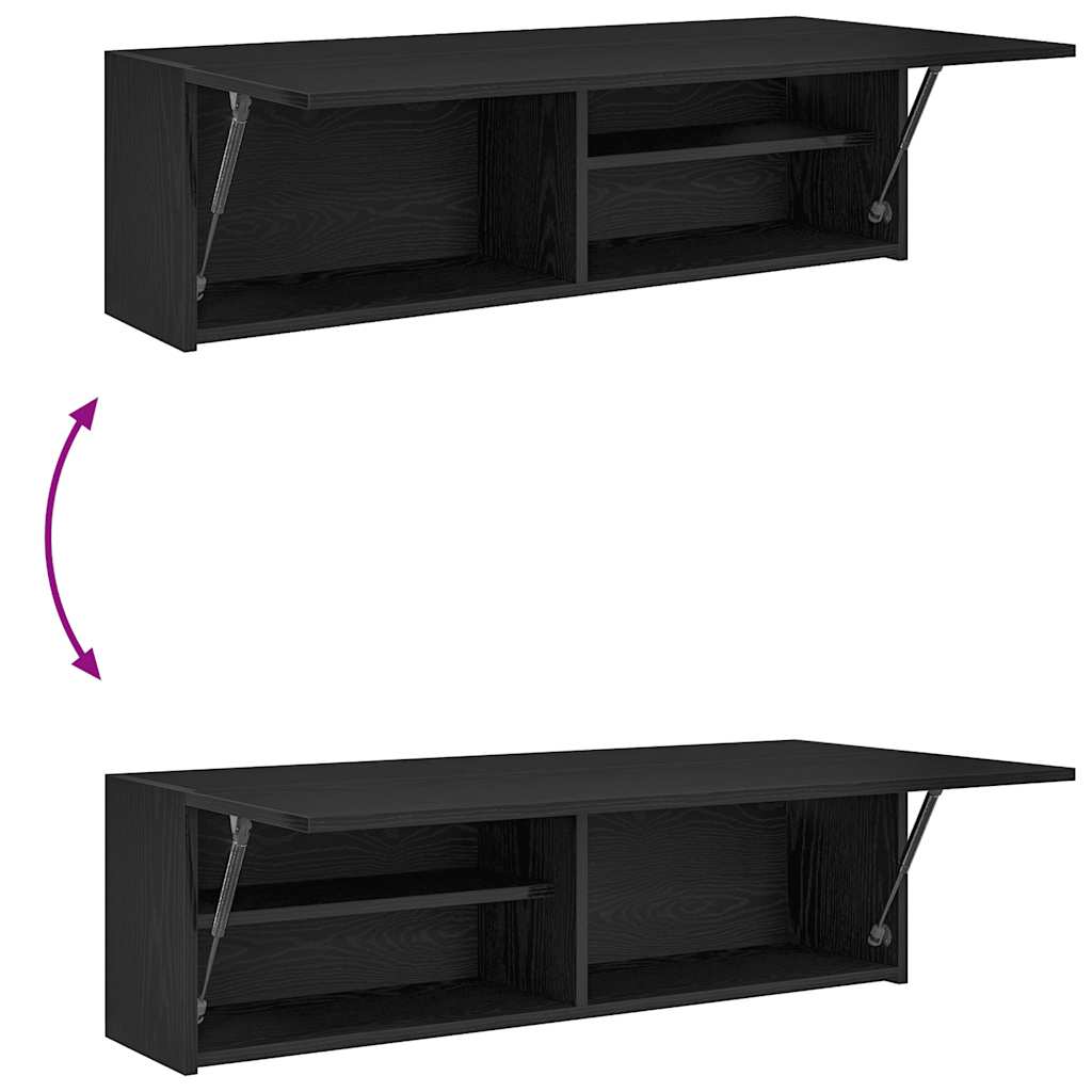 fekete szerelt fa fali fürdőszobaszekrény 100x25x30 cm