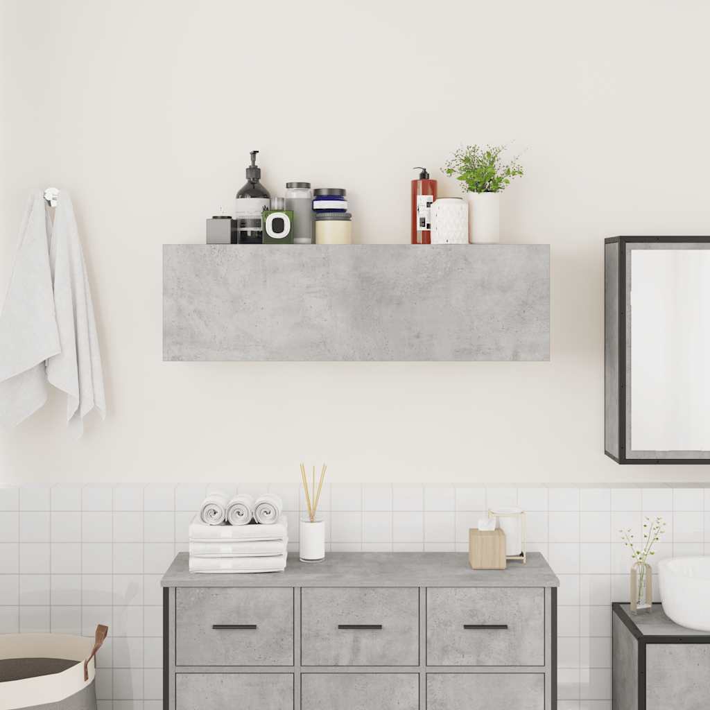 betonszürke szerelt fa fali fürdőszobaszekrény 100x25x30 cm