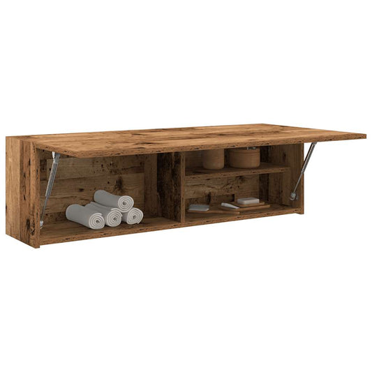antik fa színű szerelt fa fali fürdőszobaszekrény 100x25x30 cm