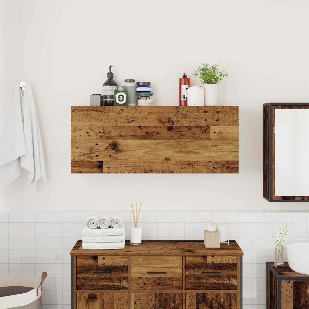 antik fa színű szerelt fa fali fürdőszobaszekrény 100x25x40 cm