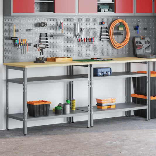 Munkapad készlet polcokkal 2 pcs Szürke 200 x 55 x 85 cm Acél