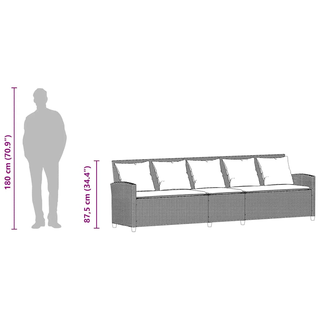 5 személyes szürke polyrattan kerti kanapé párnával