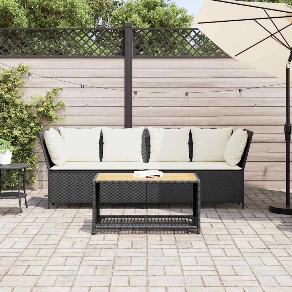 fekete polyrattan kerti kanapé párnákkal