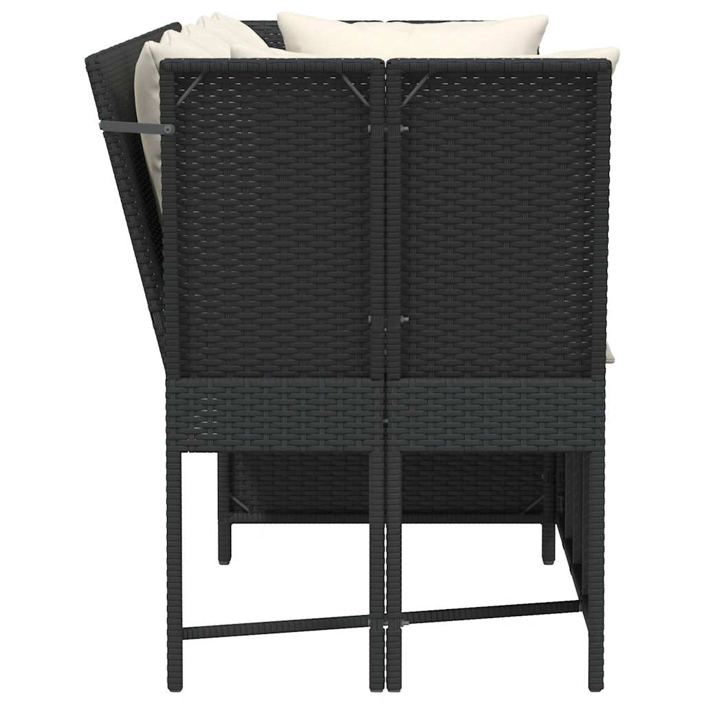 fekete polyrattan kerti kanapé párnákkal