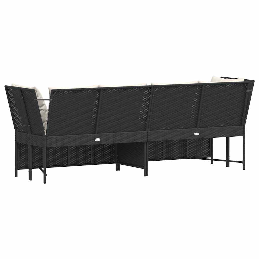 fekete polyrattan kerti kanapé párnákkal