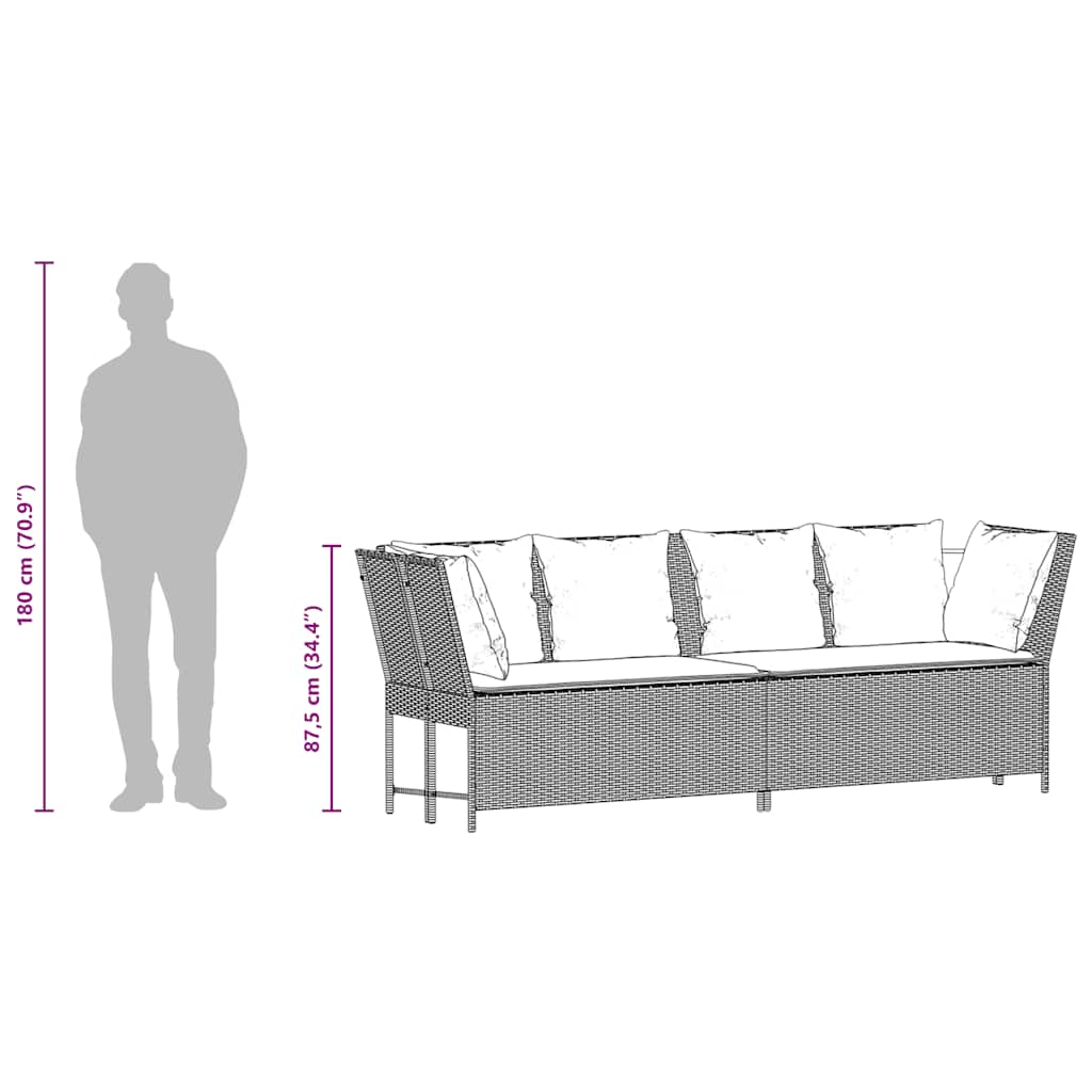 fekete polyrattan kerti kanapé párnákkal