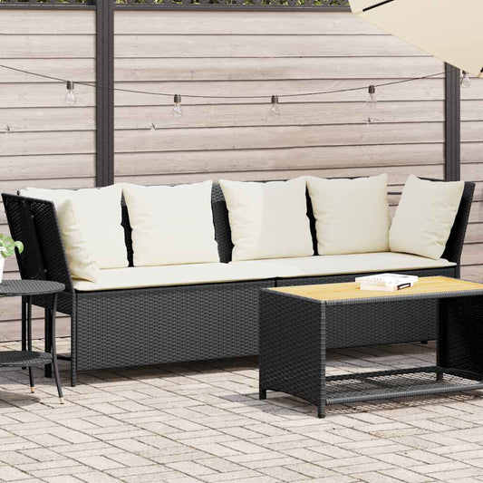 fekete polyrattan kerti kanapé párnákkal