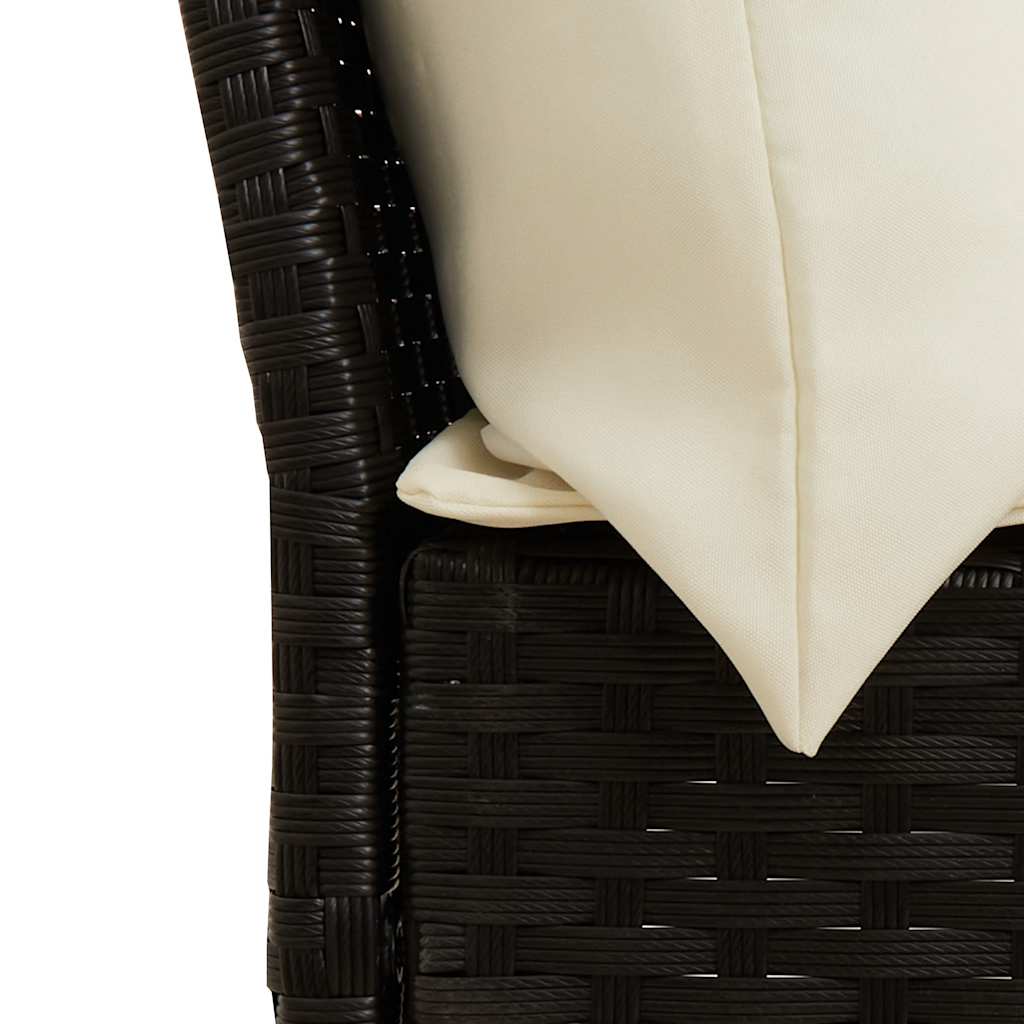 4 részes fekete polyrattan kerti étkezőszett párnákkal