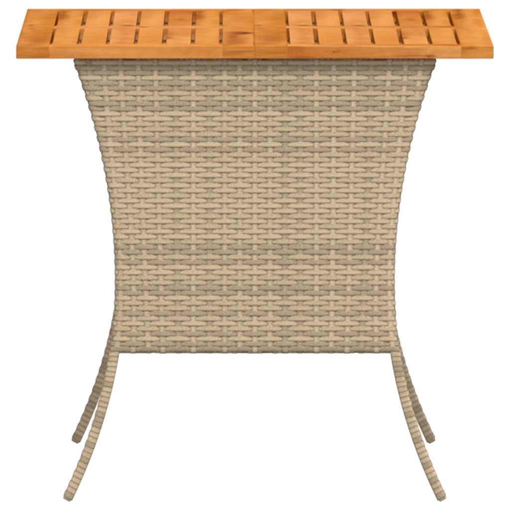 bézs polyrattan akácfa lapos kerti asztal 105x75x72 cm