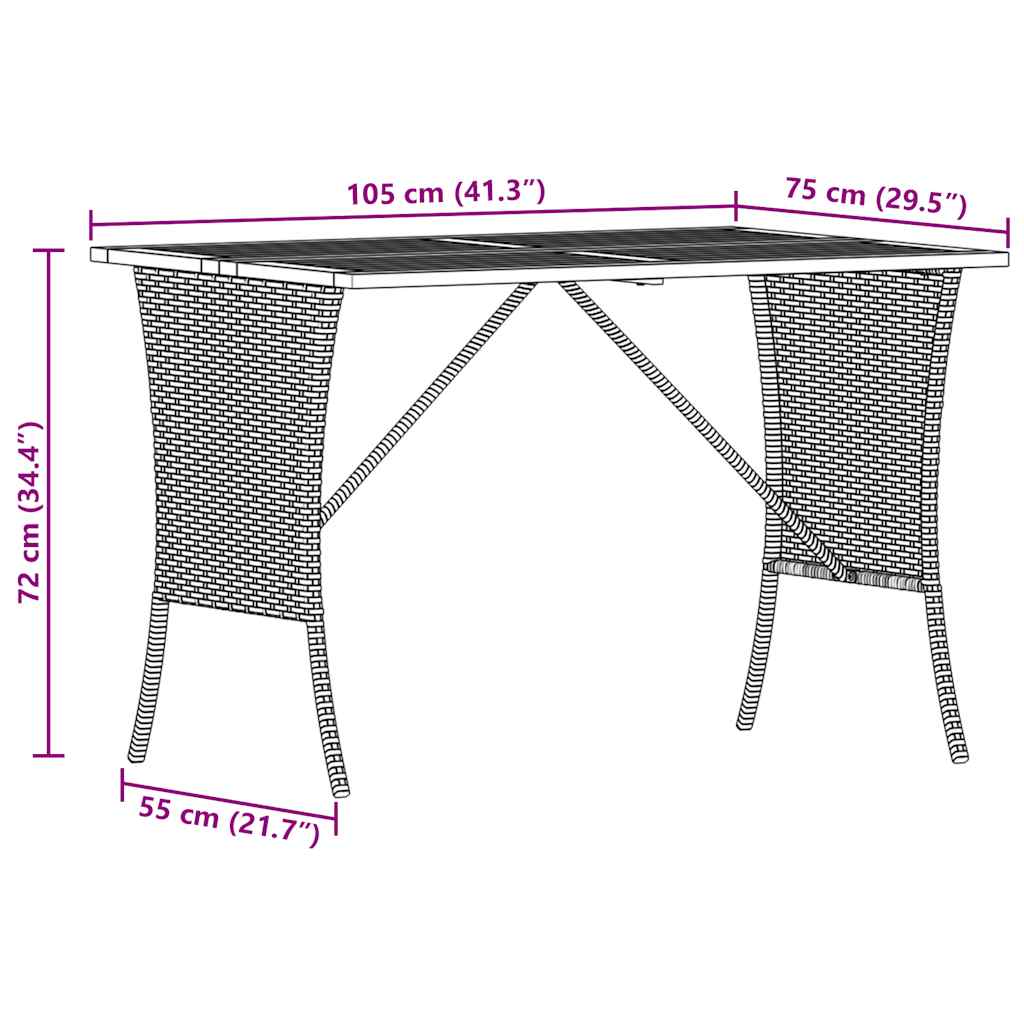 bézs polyrattan akácfa lapos kerti asztal 105x75x72 cm